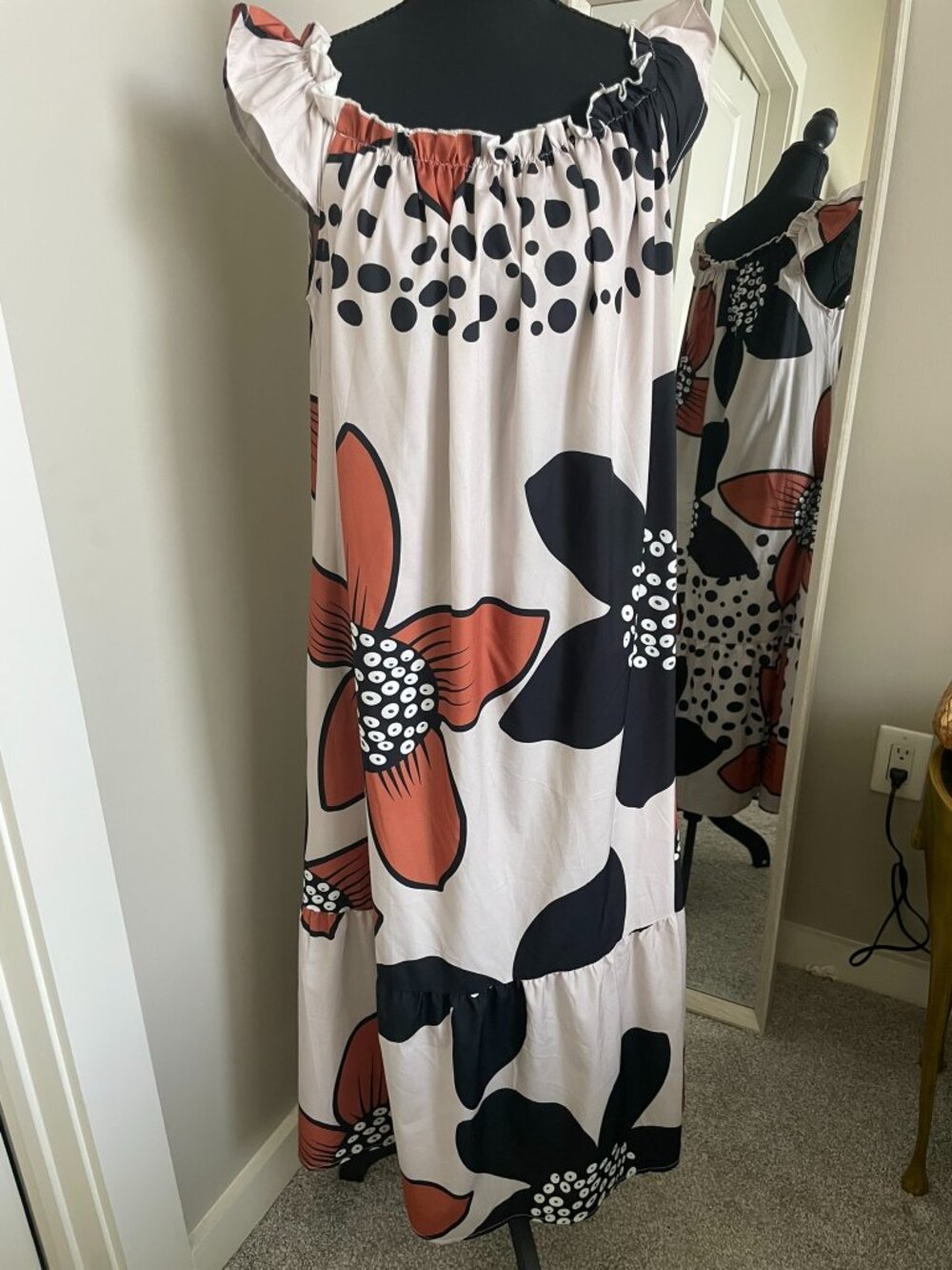 Floral Maxi Dress – Off the Shoulder Elastic Ruffle Neckline –Boho